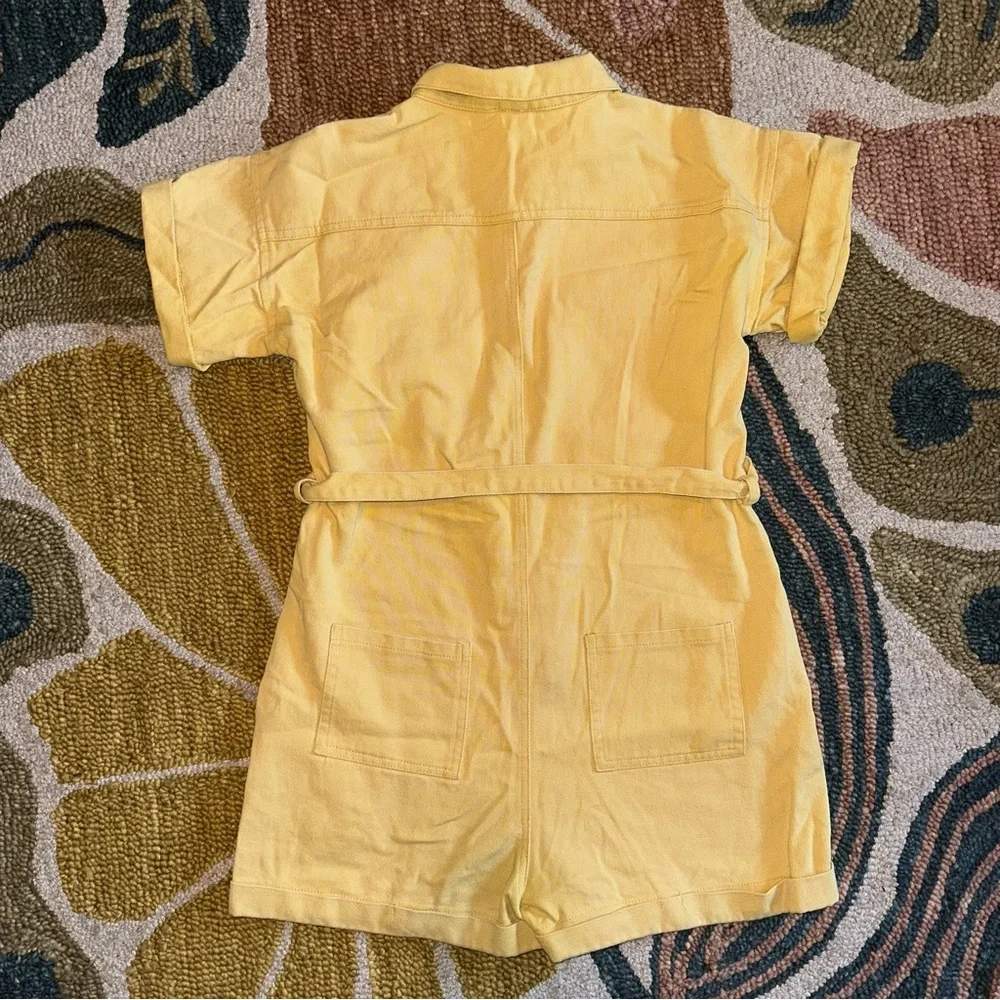 Storets Yellow denim shorts romper/jumpsuit. Utility style. 100%‎ cotton size M